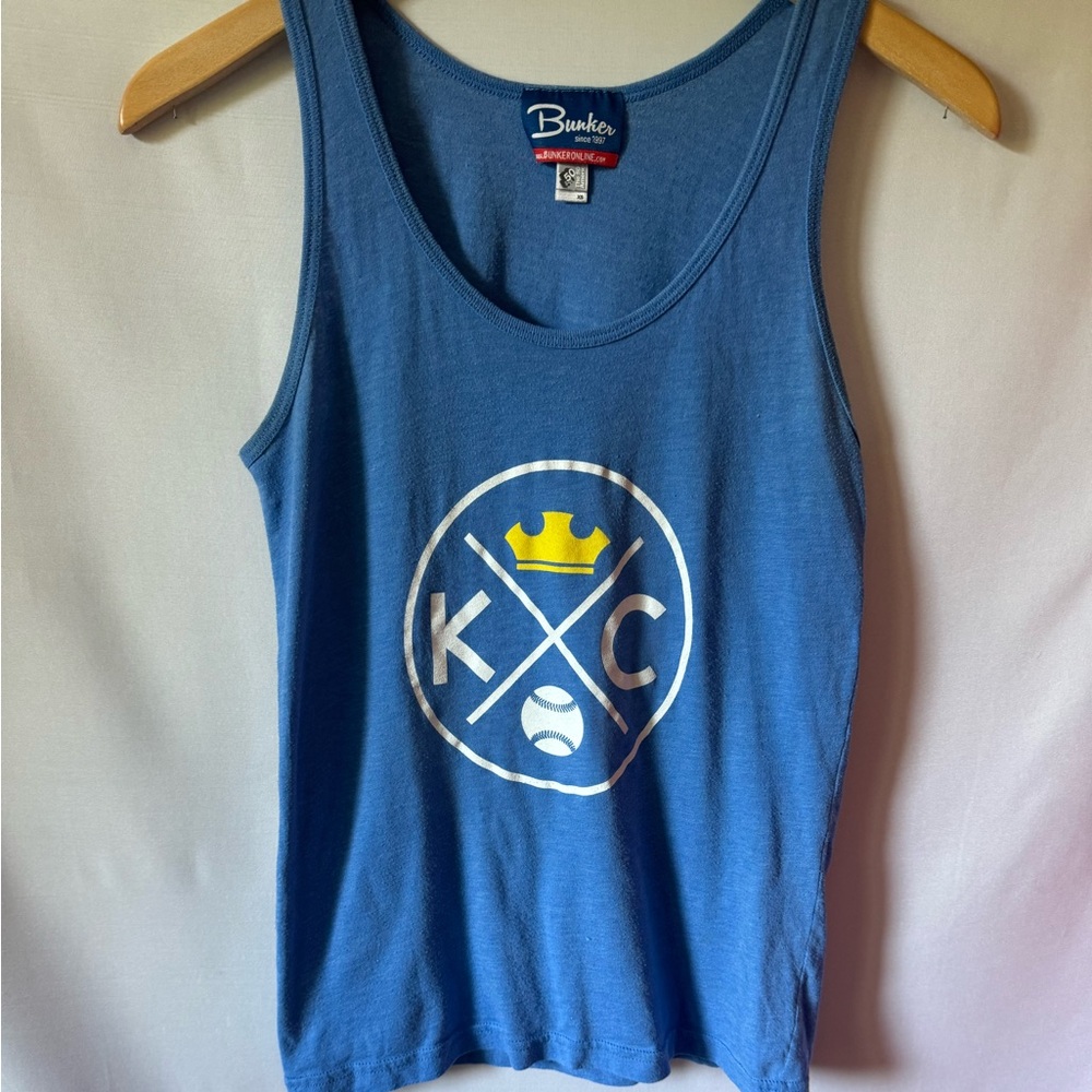 Bunker KC crown baseball blue tank top 4/16$